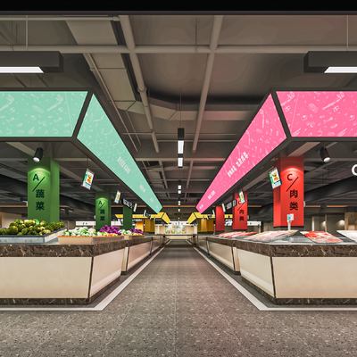  现代菜市场 农贸市场su模型 