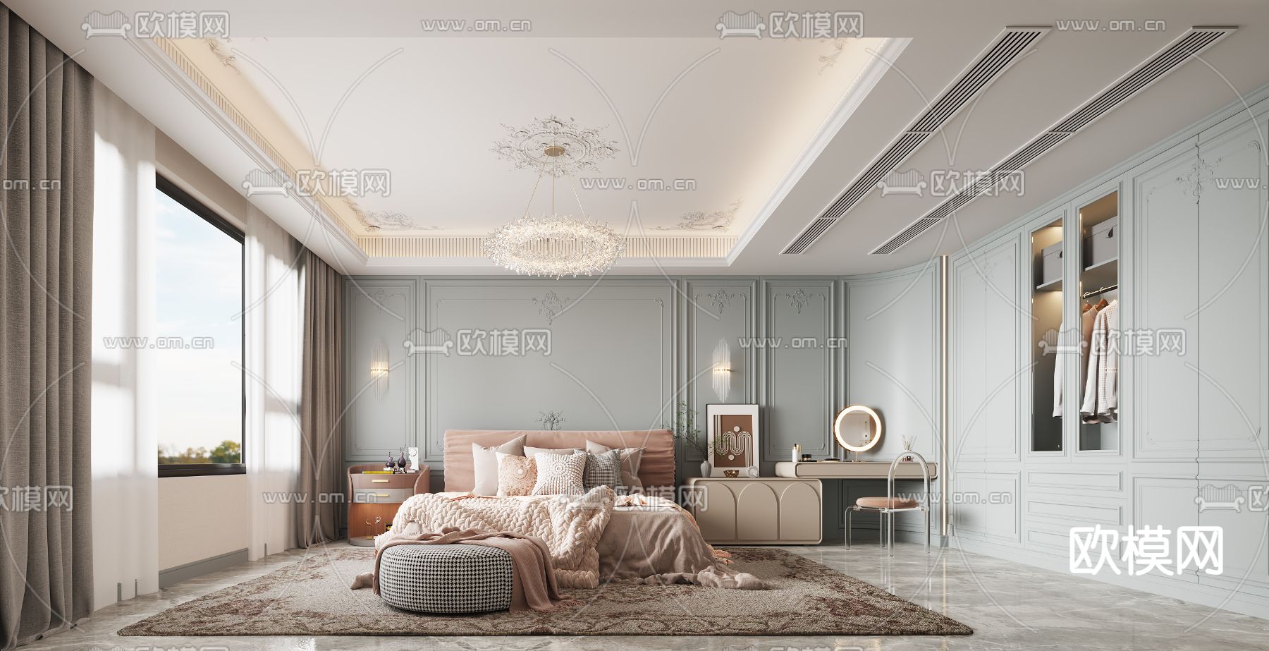 法式卧室 主人房3d模型下载（渲染图1）