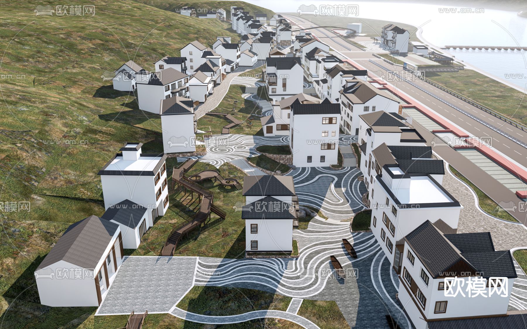 现代乡村规划 美丽乡村su模型下载（渲染图1）