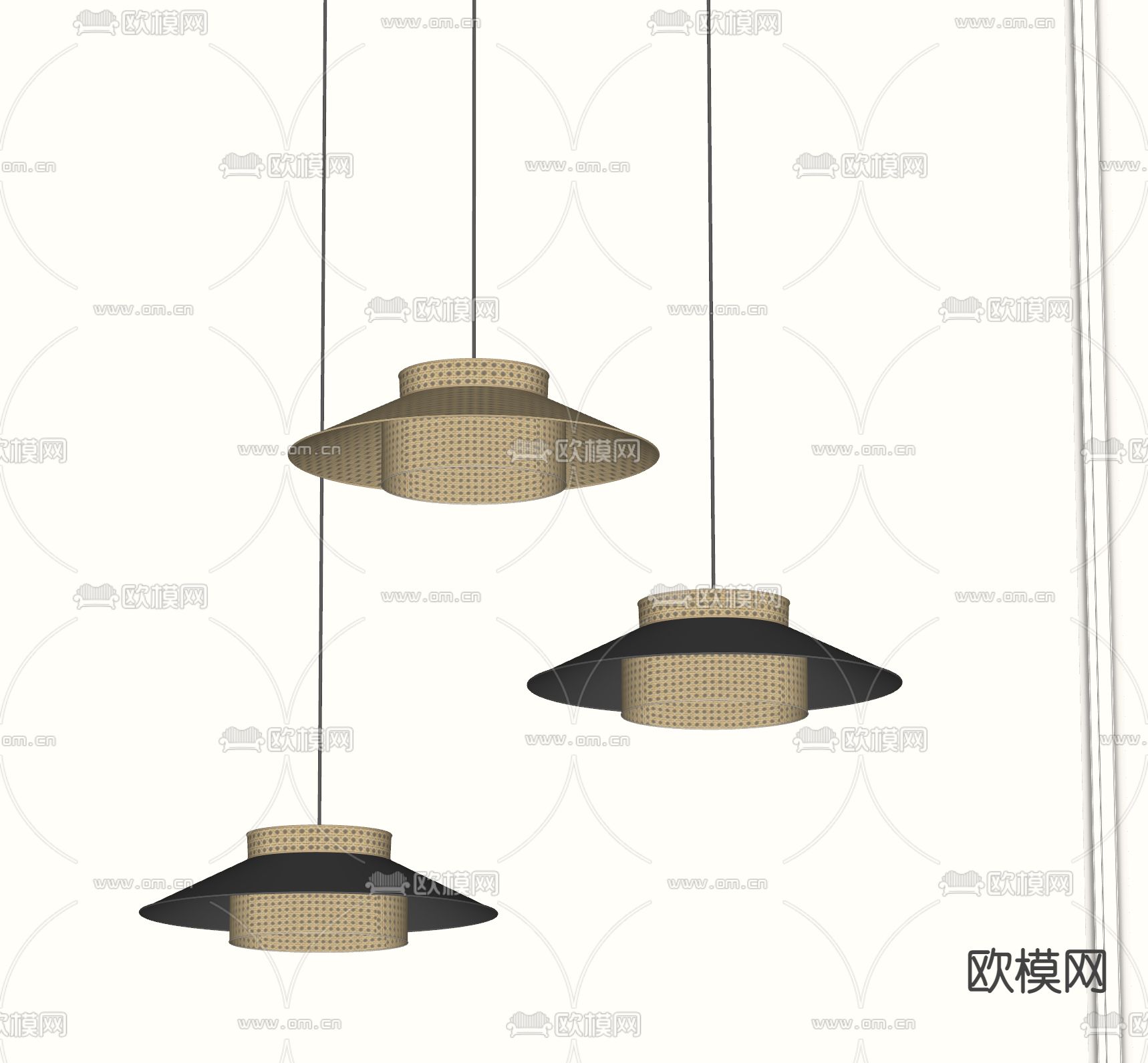 侘寂风吊灯 藤编吊灯su模型下载（渲染图2）