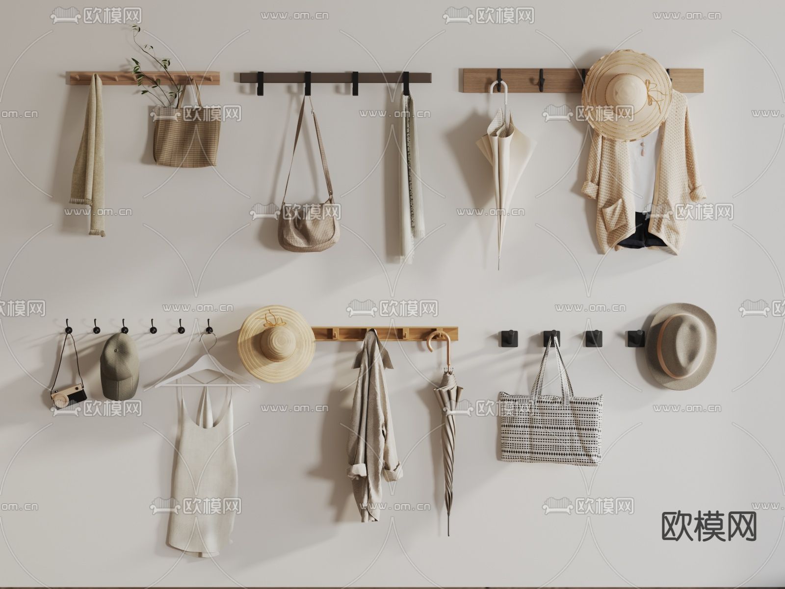 现代衣服挂钩 衣服帽子su模型下载（渲染图1）