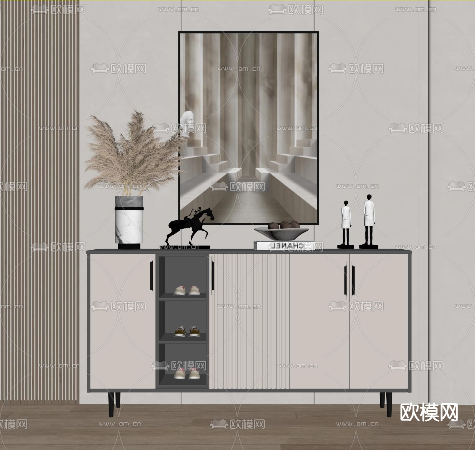 现代边柜 玄关柜su模型下载（渲染图2）
