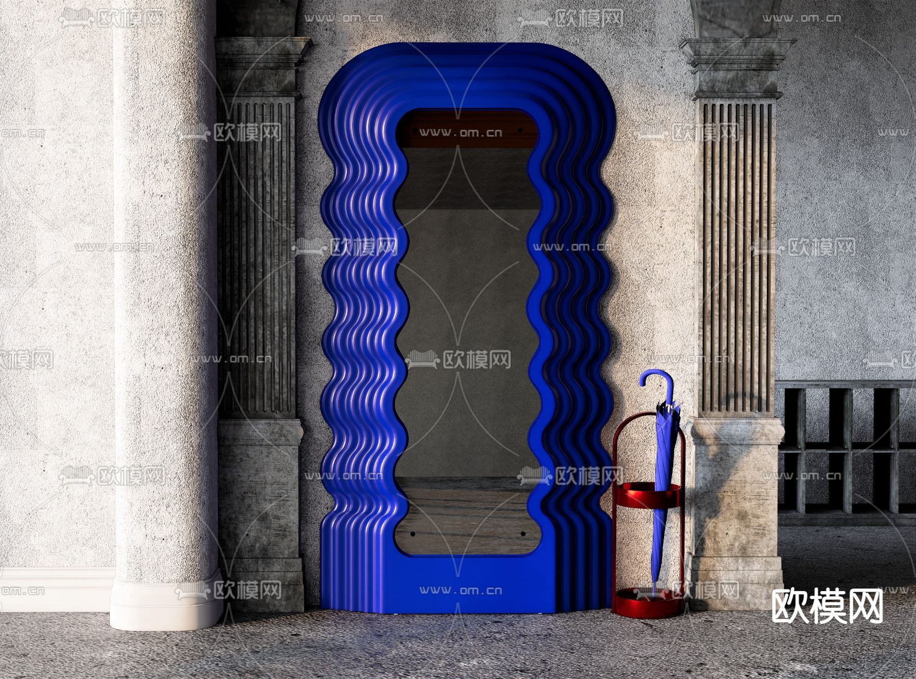 法式克莱因蓝镜子su模型下载（渲染图1）