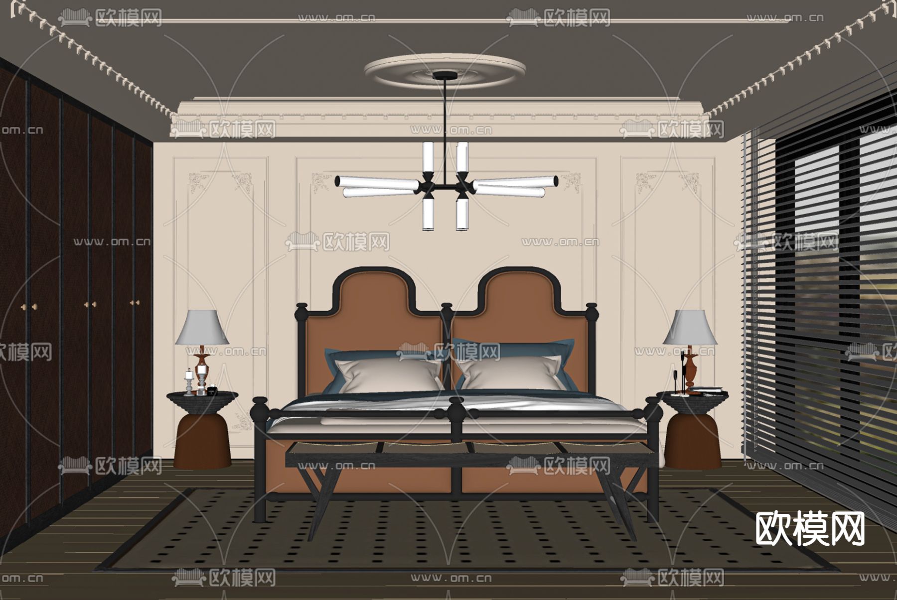中古风卧室su模型下载（渲染图2）