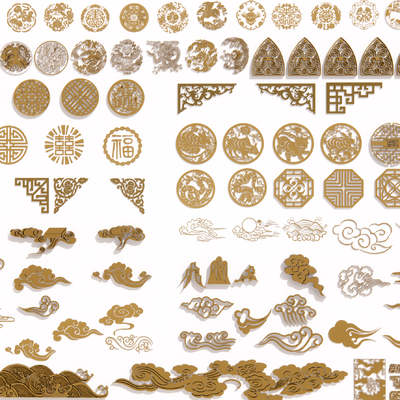  中式镂空雕花纹样su模型 