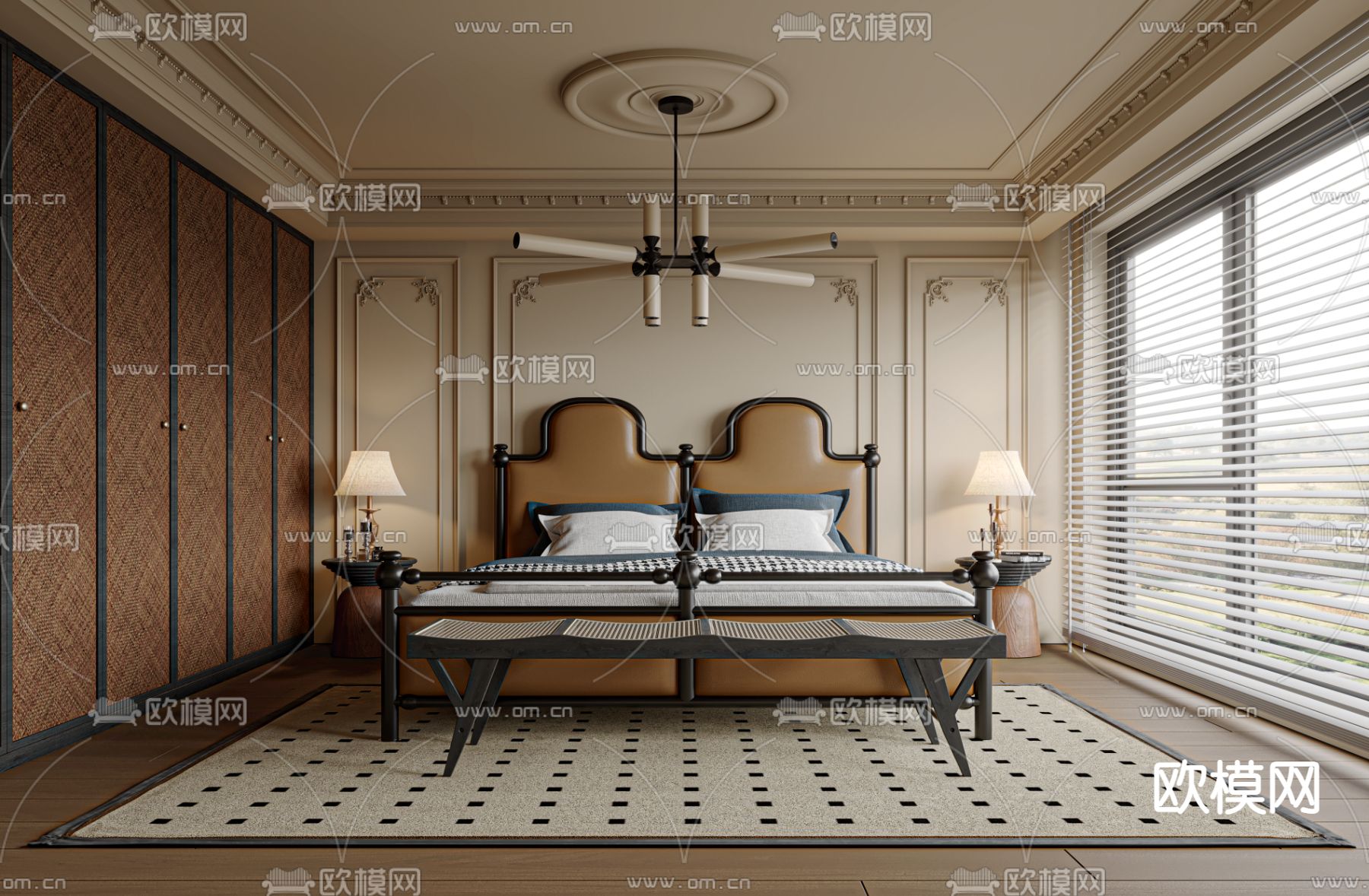中古风卧室su模型下载（渲染图1）