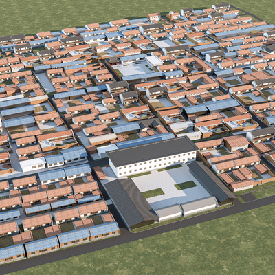  现代乡村鸟瞰规划su模型 