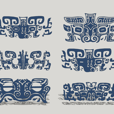  中式传统饕餮纹样雕花su模型 