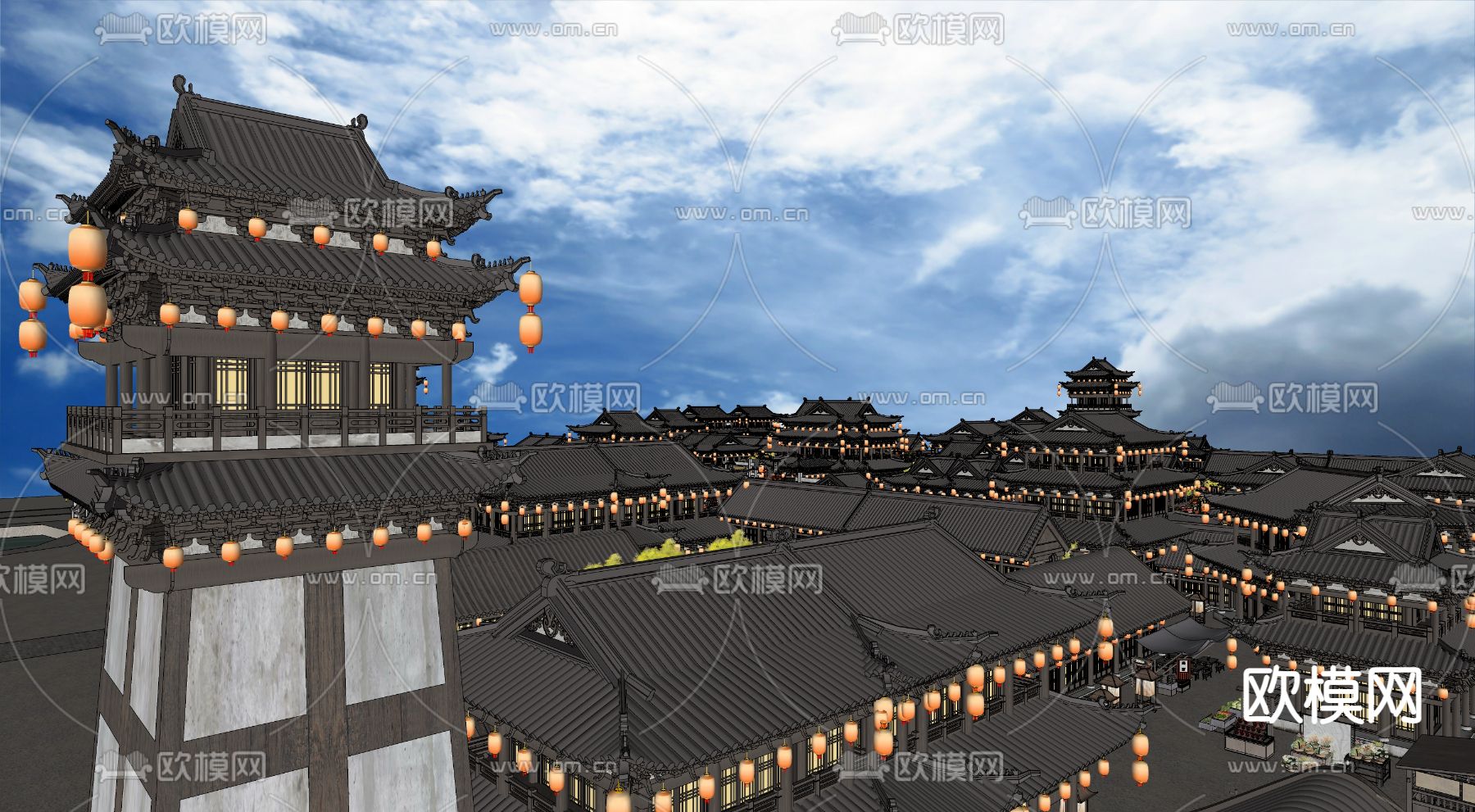 中式古城su模型下载（渲染图4）