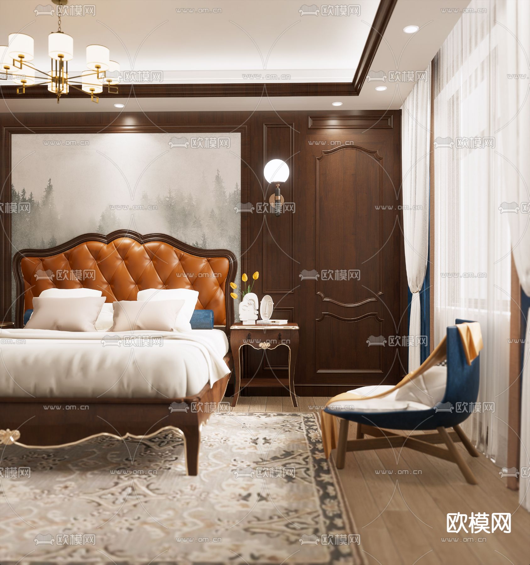 欧式卧室su模型下载（渲染图4）