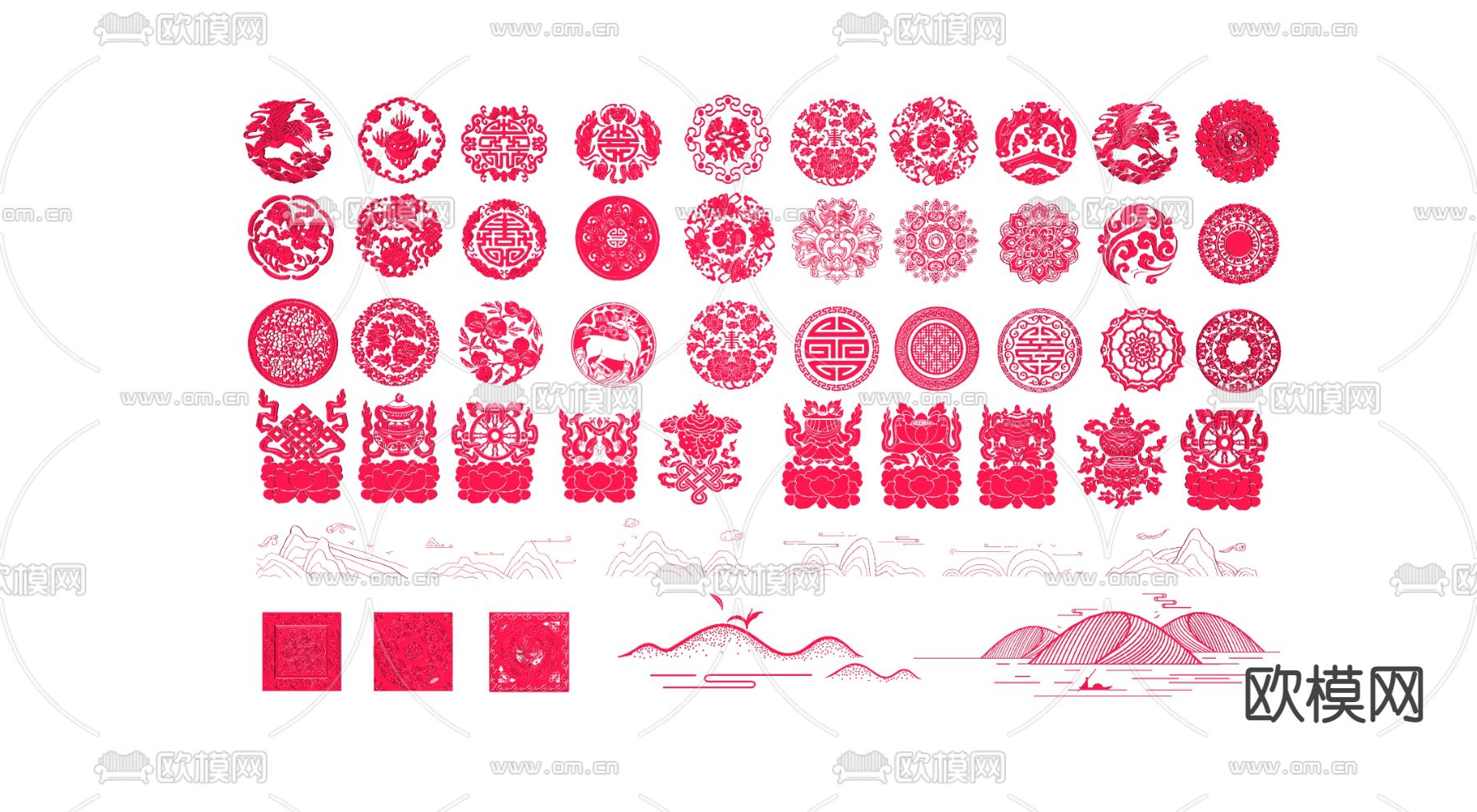 中式镂空雕花纹样su模型下载