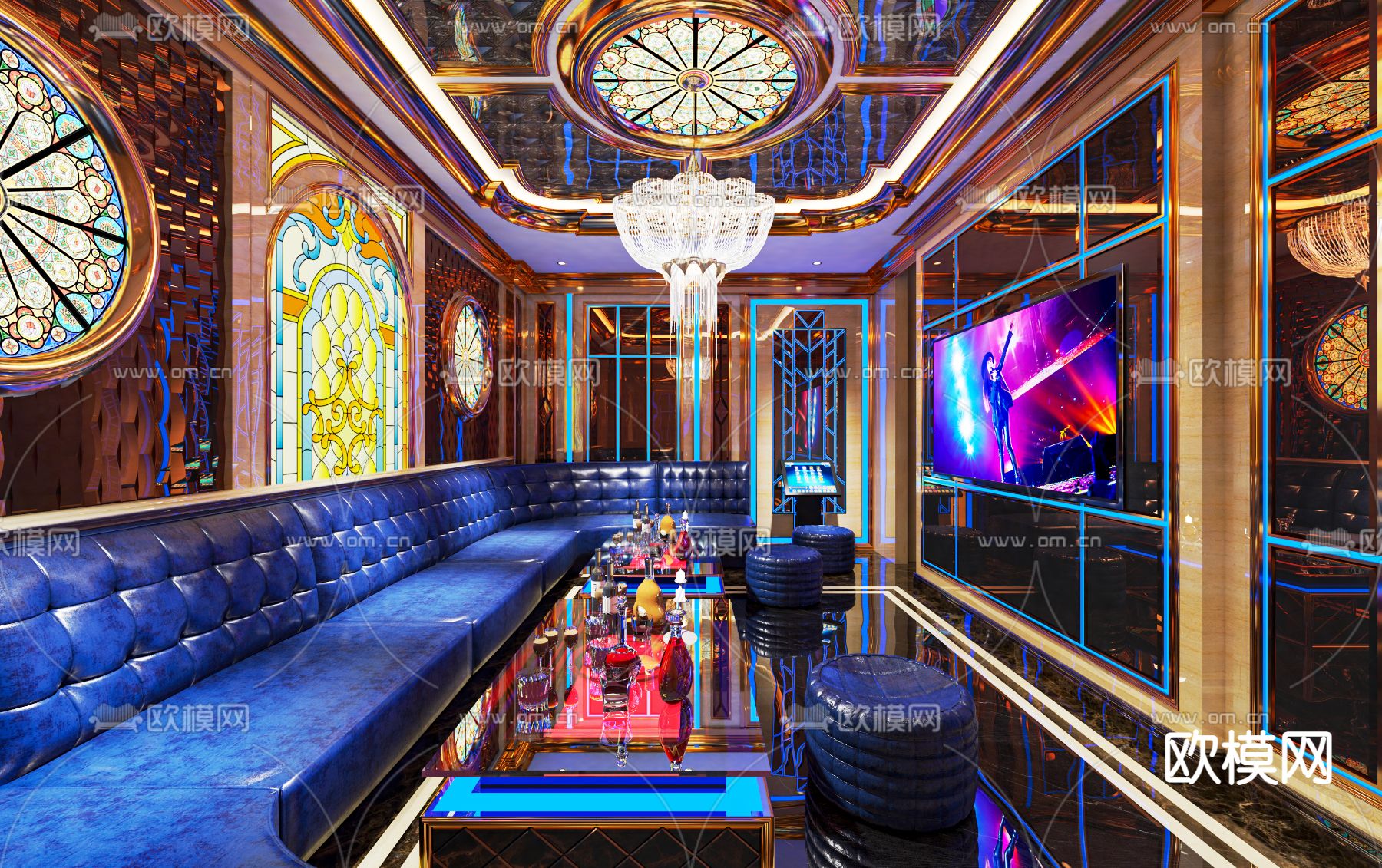 简欧轻奢KTV包厢su模型下载（渲染图1）