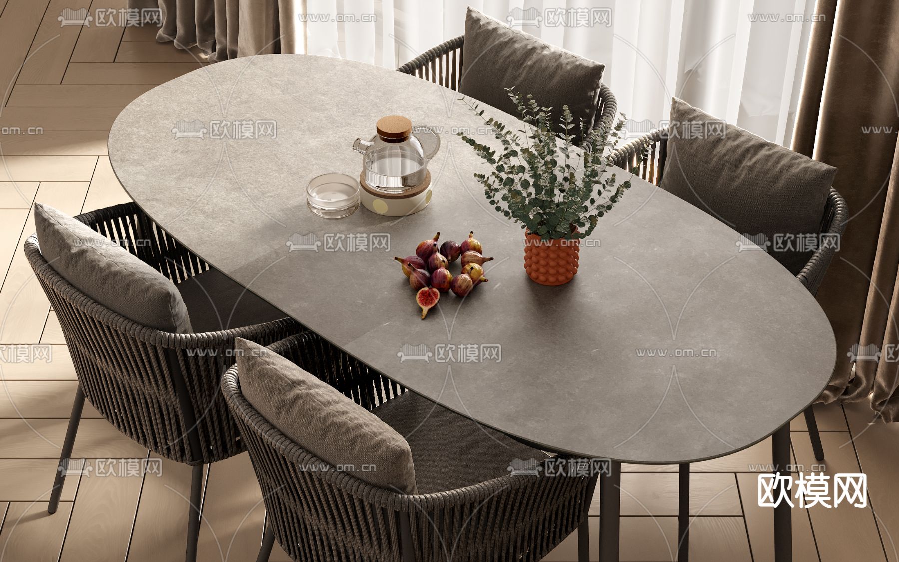 侘寂餐桌椅3d模型下载