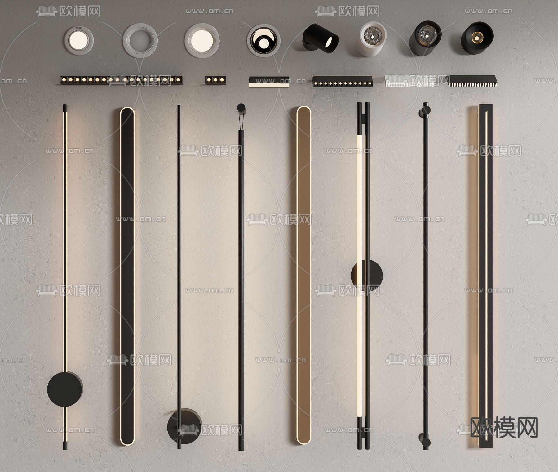 现代壁灯 筒灯 射灯su模型下载（渲染图1）