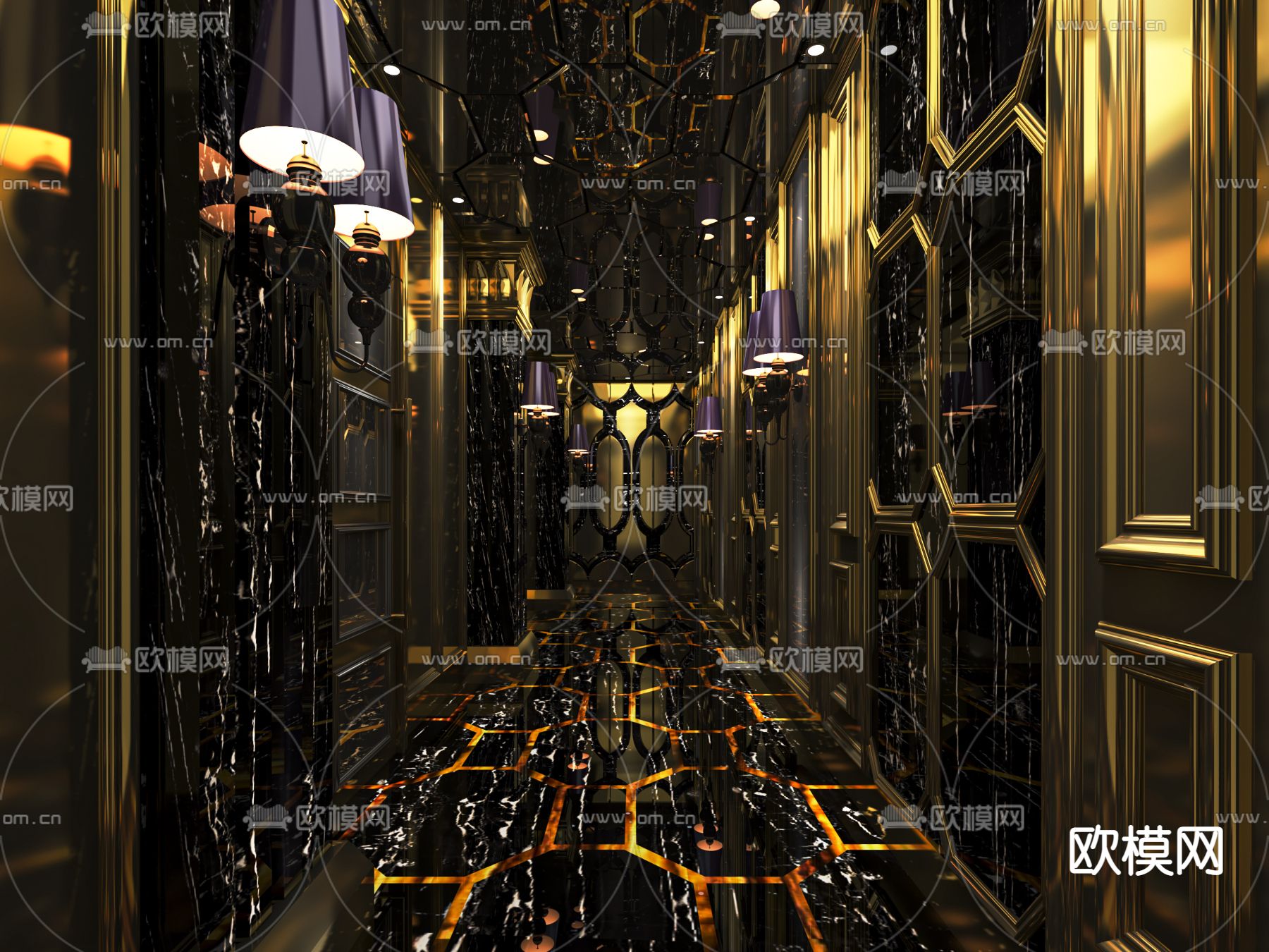 简欧轻奢KTV过道su模型下载（渲染图1）