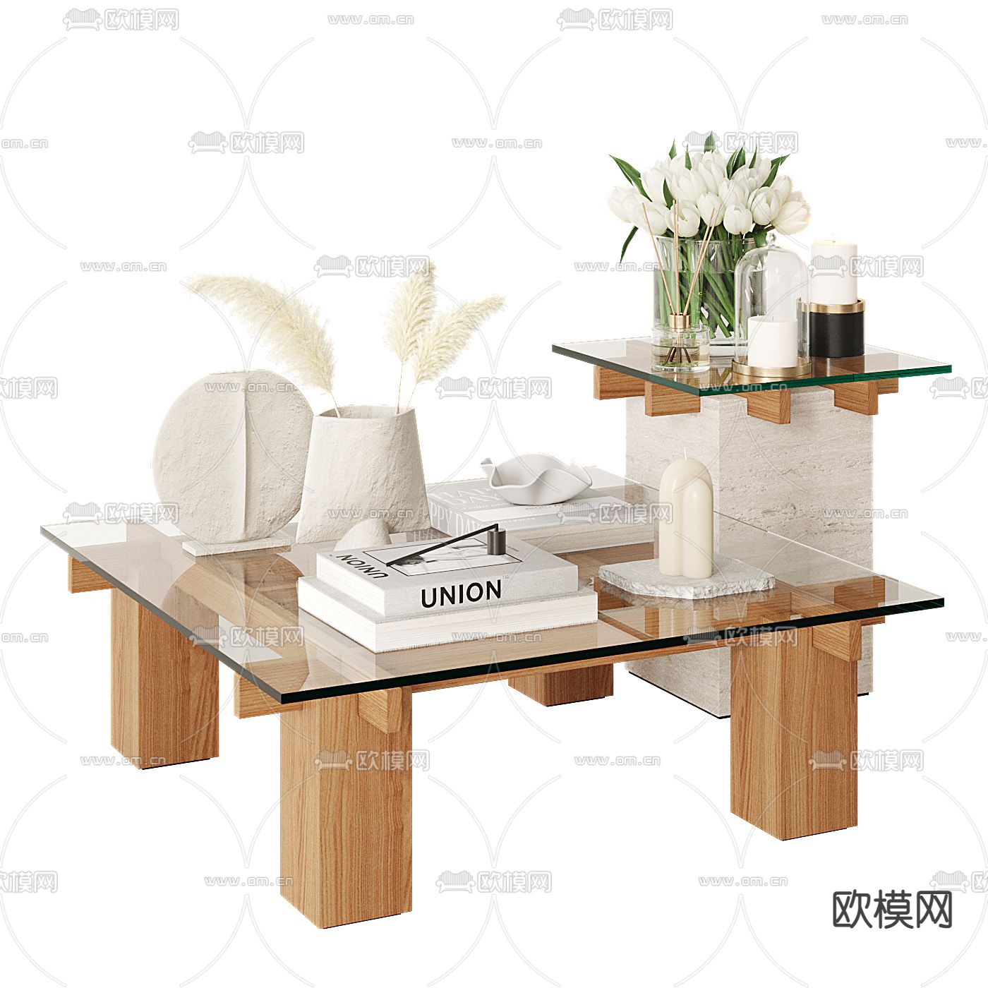 侘寂风方格茶几su模型下载（渲染图1）