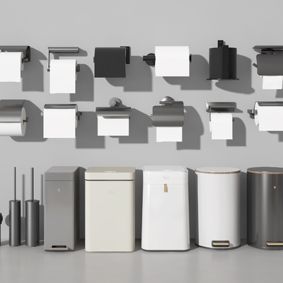  卫浴小件 纸巾盒 垃圾桶su模型 