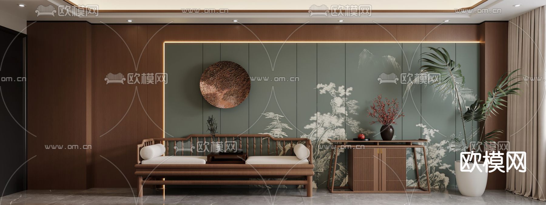 新中式茶室 棋牌室3d模型下载（渲染图2）