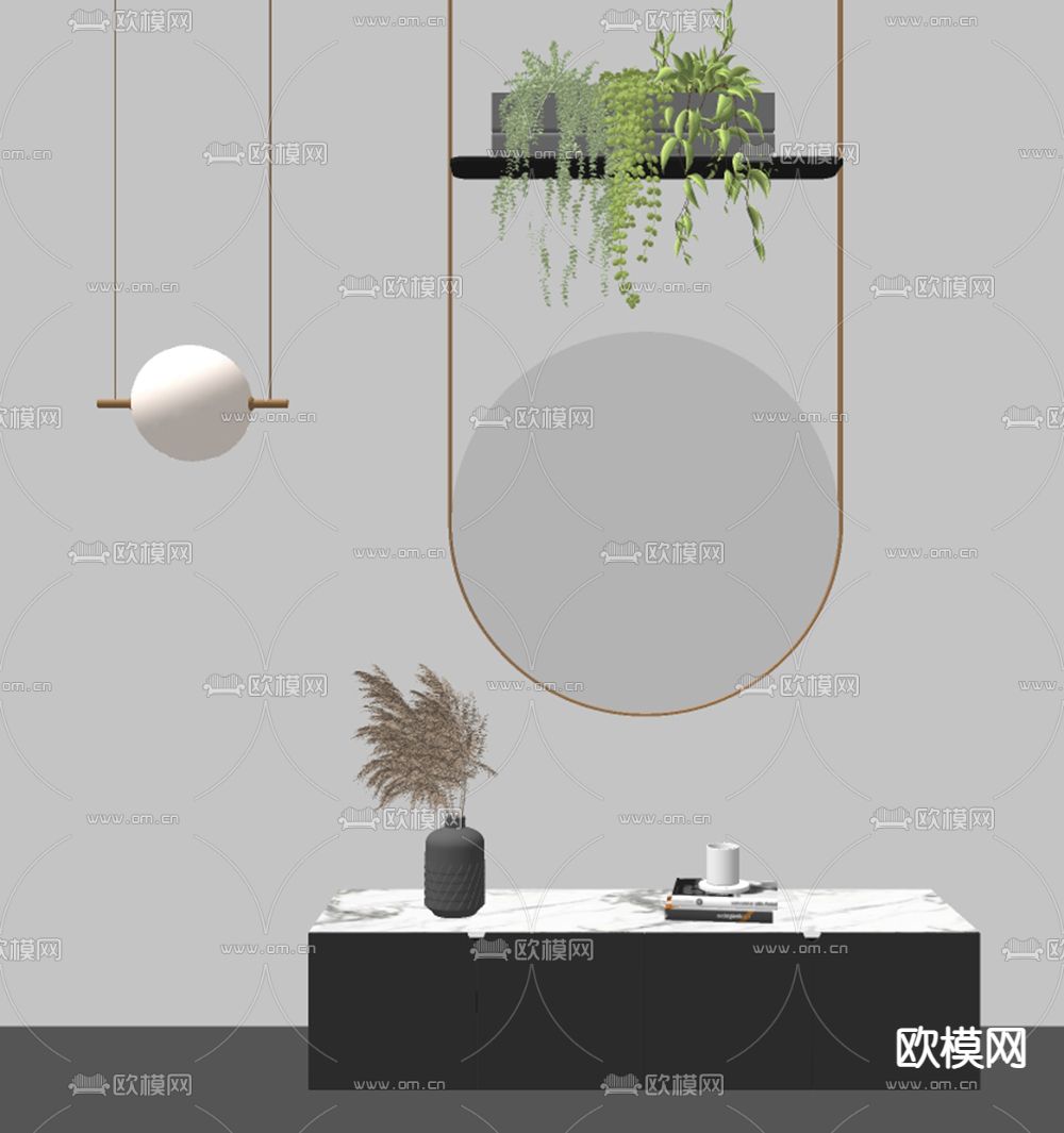 现代镜子su模型下载（渲染图2）