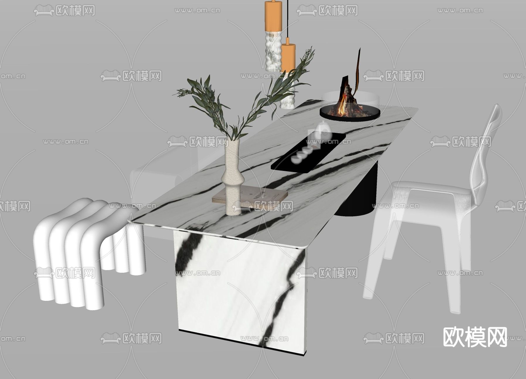 现代茶桌su模型下载（渲染图2）