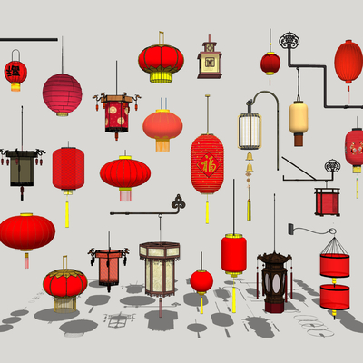 中式红灯笼su模型