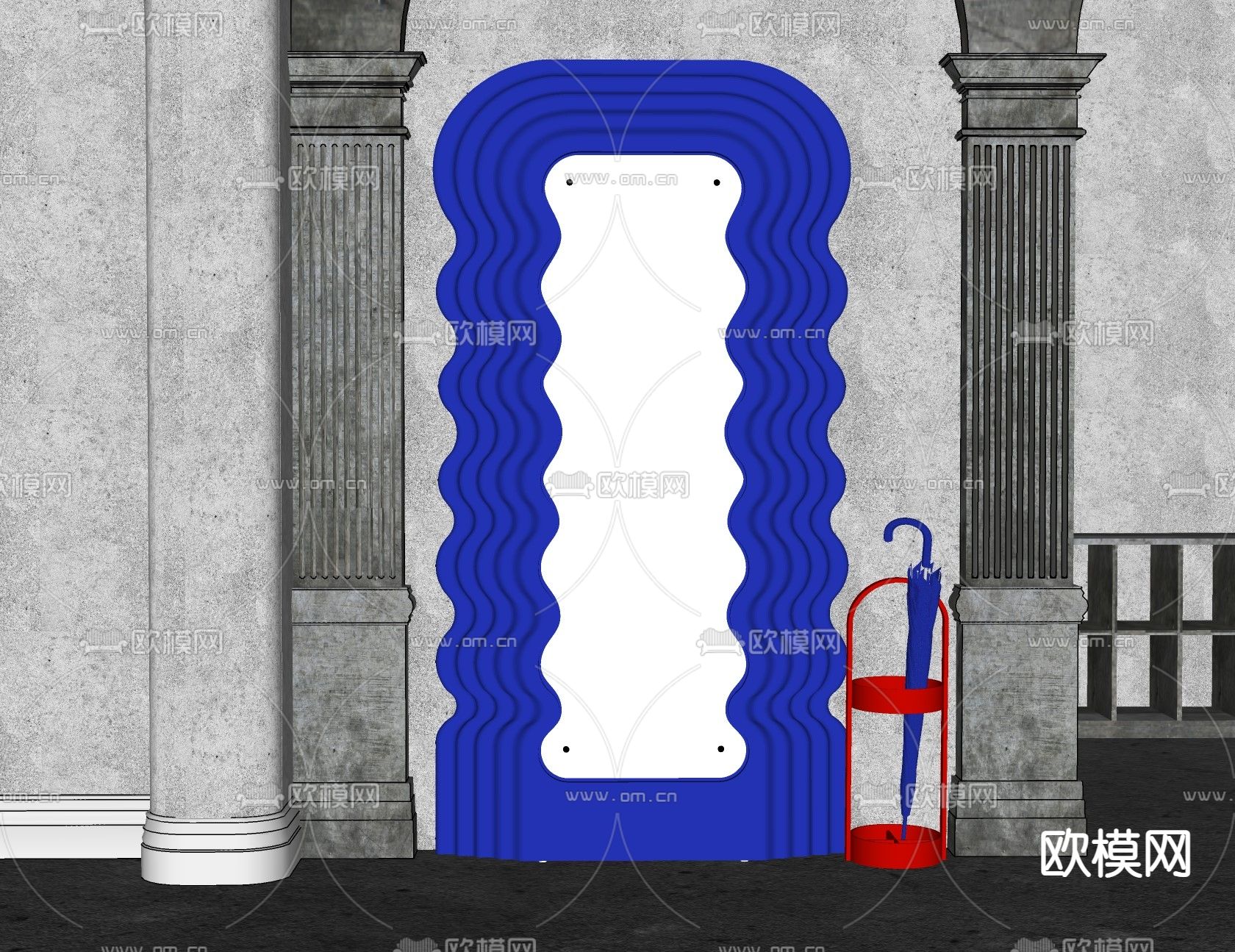 法式克莱因蓝镜子su模型下载（渲染图2）