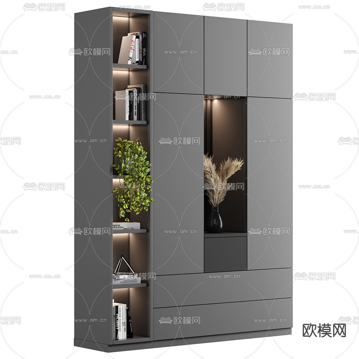 暗黑风书柜 陈列柜3d模型下载_ID13045424_3dmax免费模型-欧模网