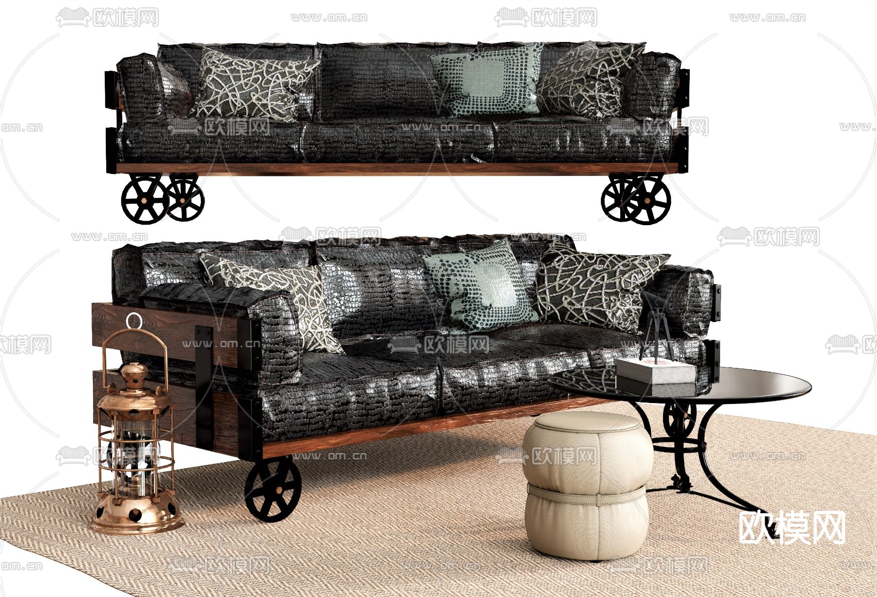 美式多人沙发su模型下载（渲染图1）