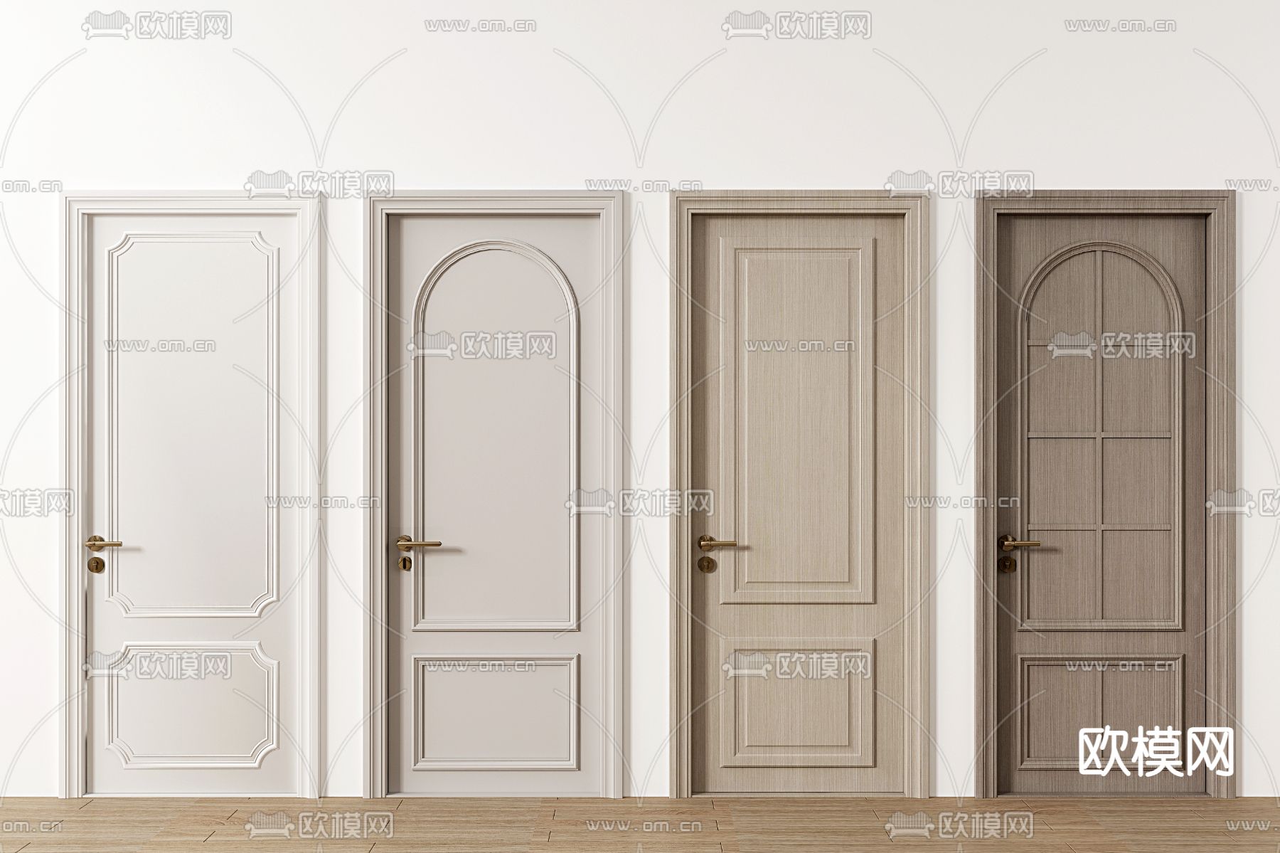 法式单开门 房门 木门su模型下载（渲染图1）