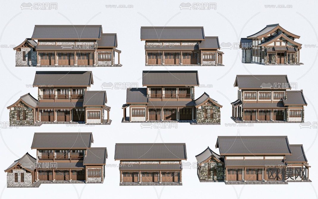 新中式民宿建筑 乡村民房 民宿客栈su模型下载_ID13046814_sketchup模型下载-欧模网