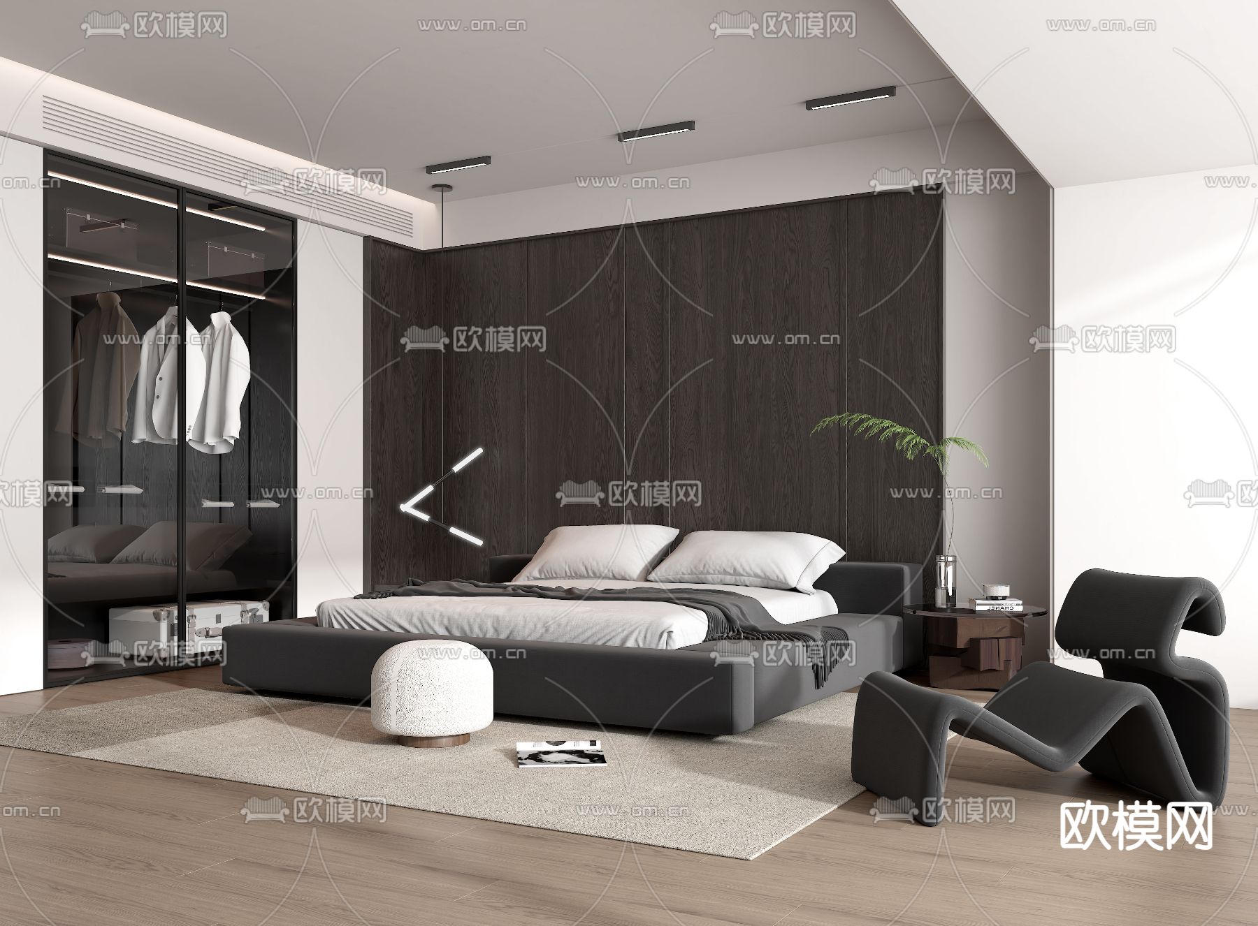 高级灰卧室su模型下载（渲染图1）