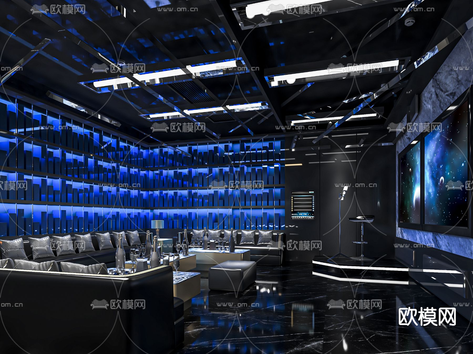 现代KTV包厢su模型下载（渲染图1）