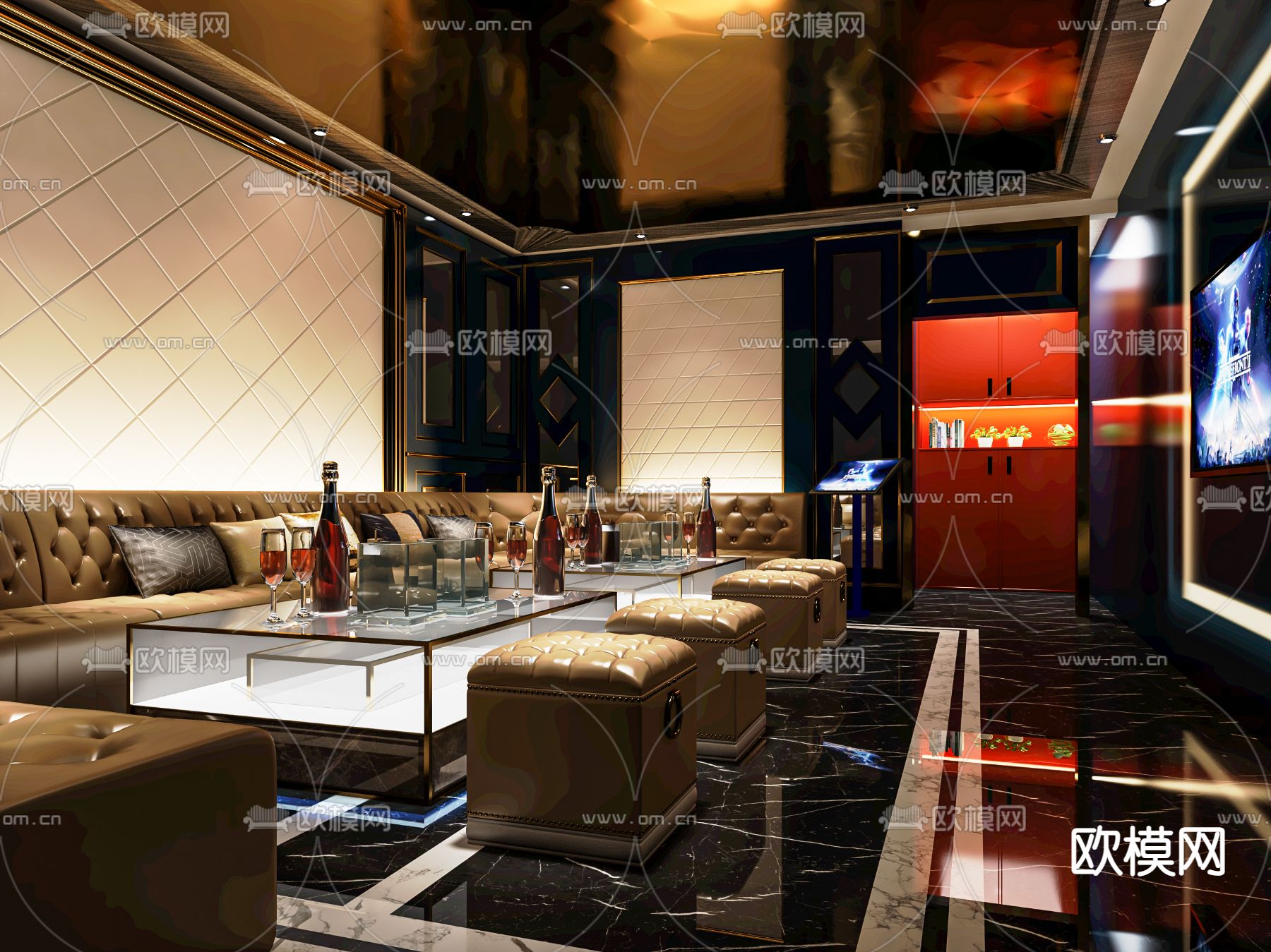 现代KTV包厢su模型下载（渲染图1）