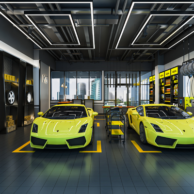  现代汽车维修店 4s店su模型 