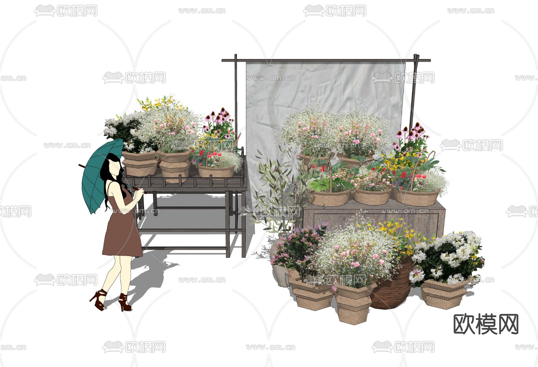现代花卉商业外摆su模型下载
