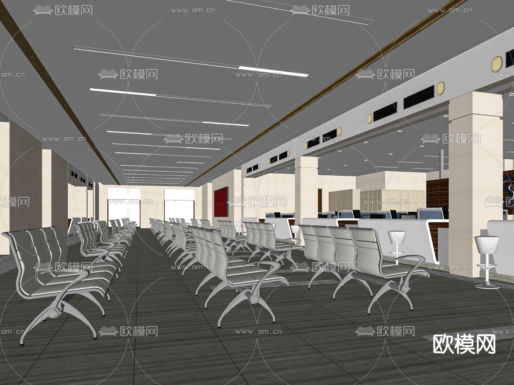 现代办事大厅 服务中心su模型下载（渲染图2）