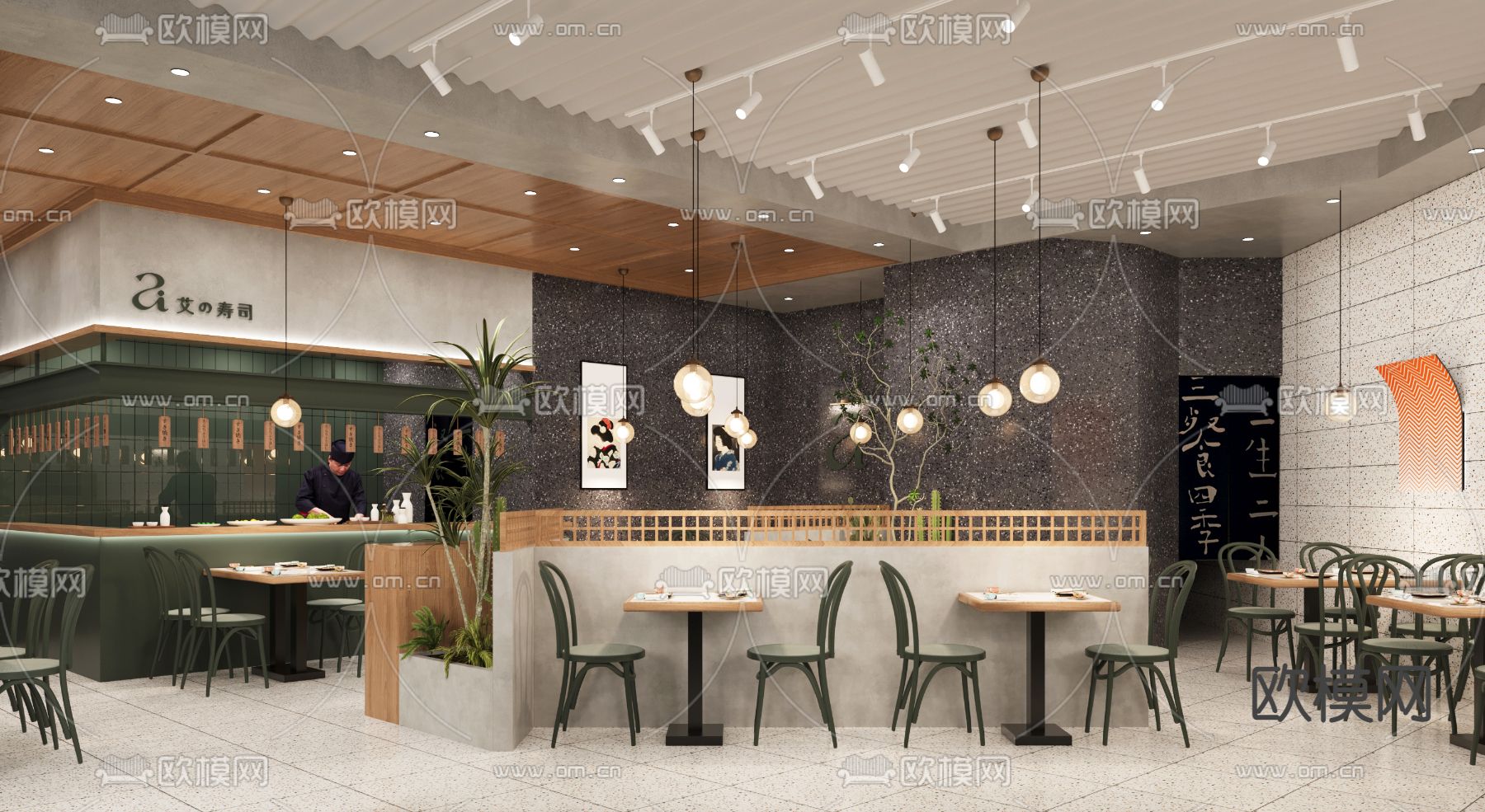 日料餐厅3d模型下载（渲染图1）