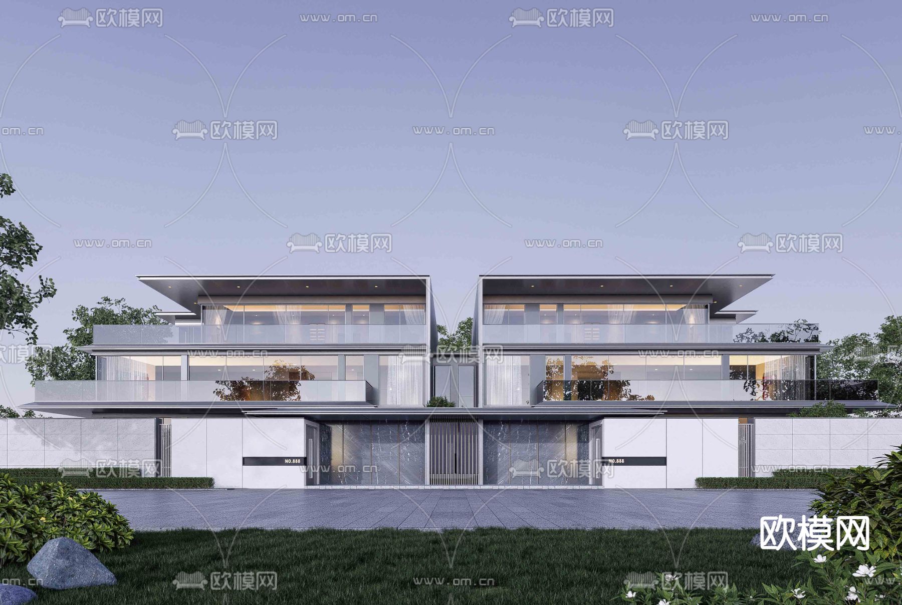 现代双拼别墅外观su模型下载_ID13041084_sketchup模型下载-欧模网