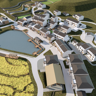  现代乡村鸟瞰规划su模型 