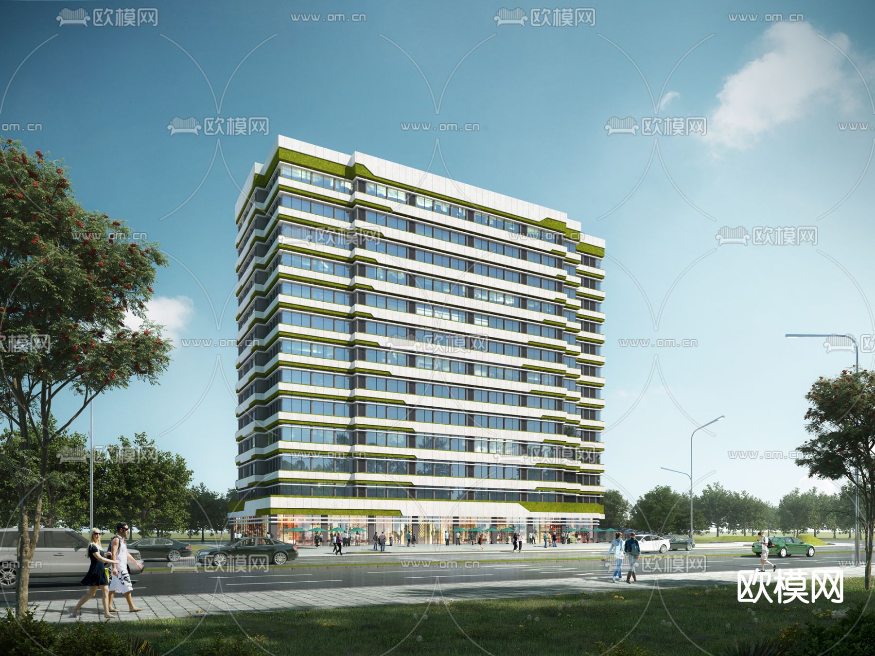 现代办公楼鸟瞰su模型下载（渲染图3）