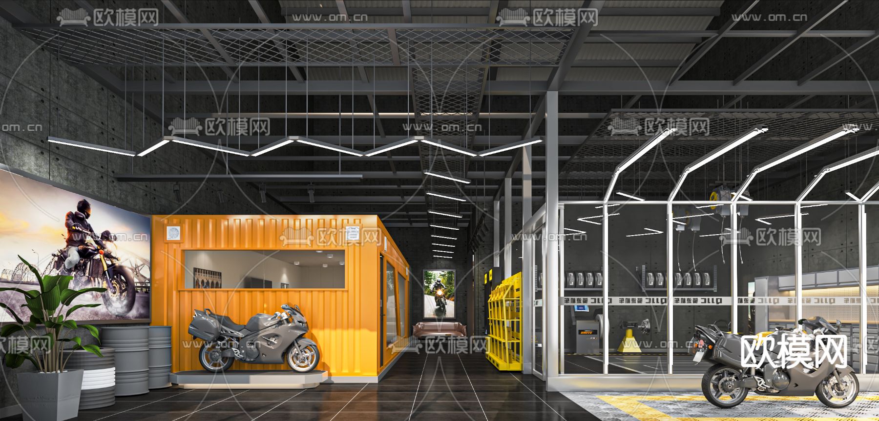 工业风汽车维修店 4s店su模型下载