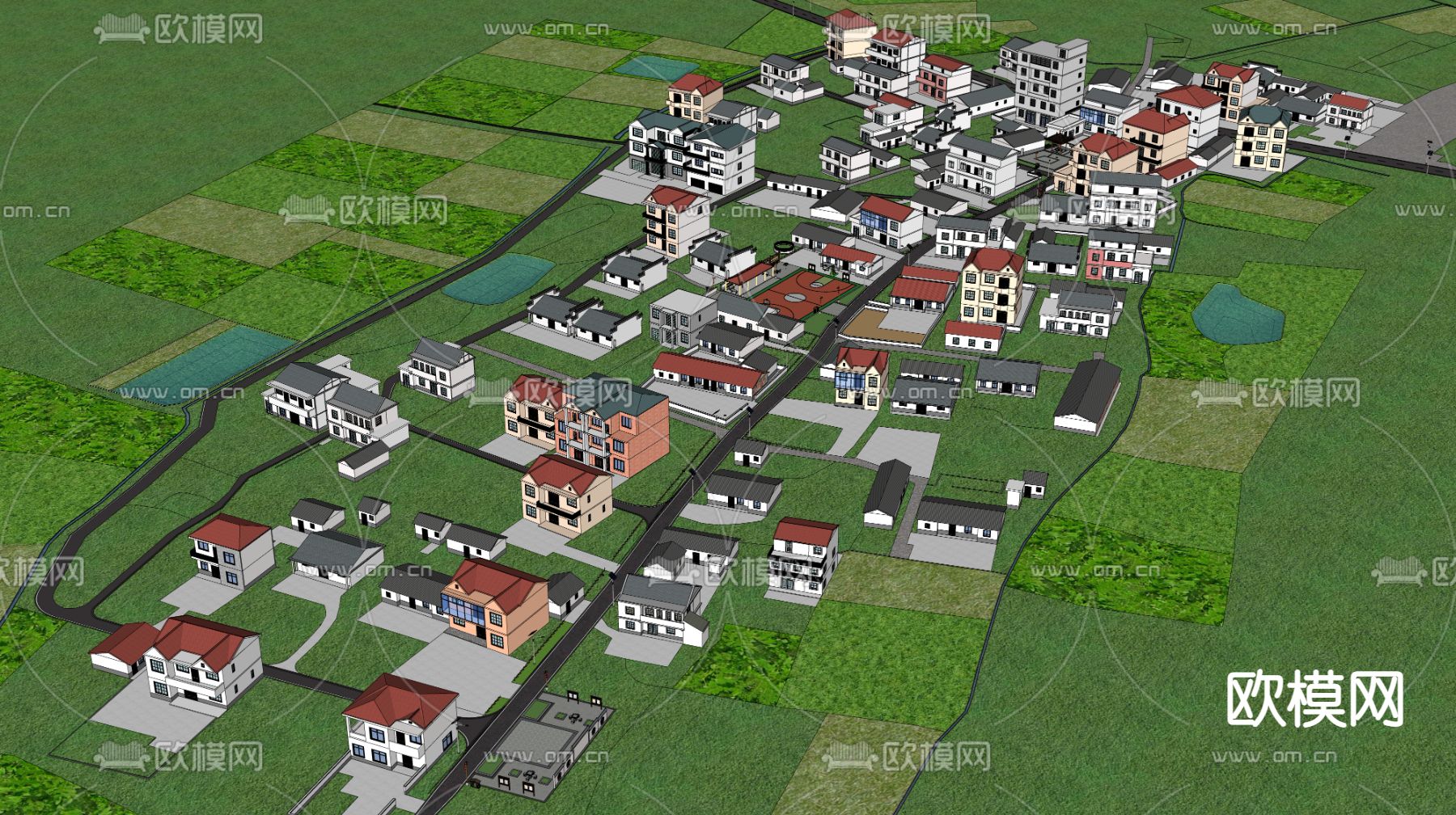 现代乡村规划 美丽乡村su模型下载（渲染图2）