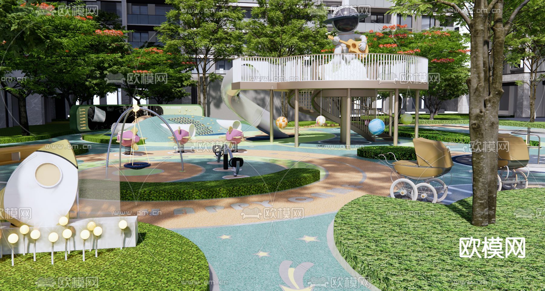 现代儿童游乐区3d模型下载（渲染图1）