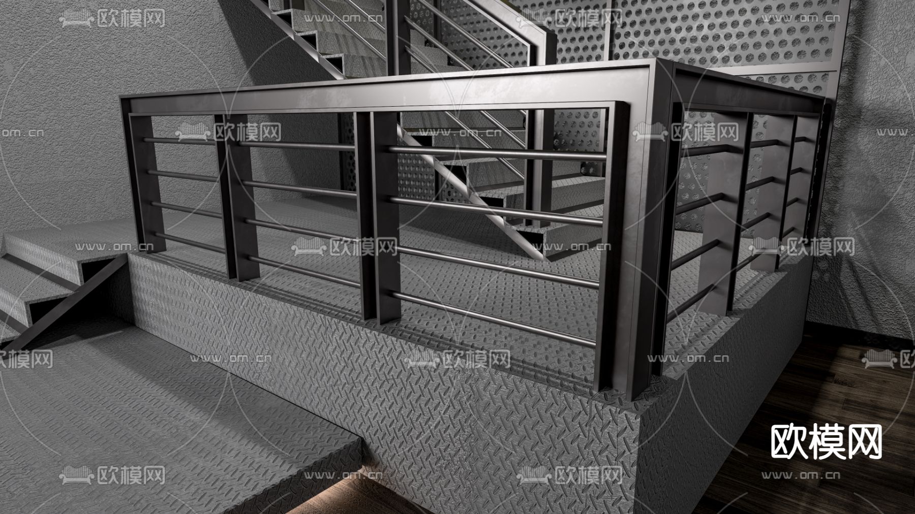 工业风楼梯间 转角楼梯3d模型下载（渲染图2）