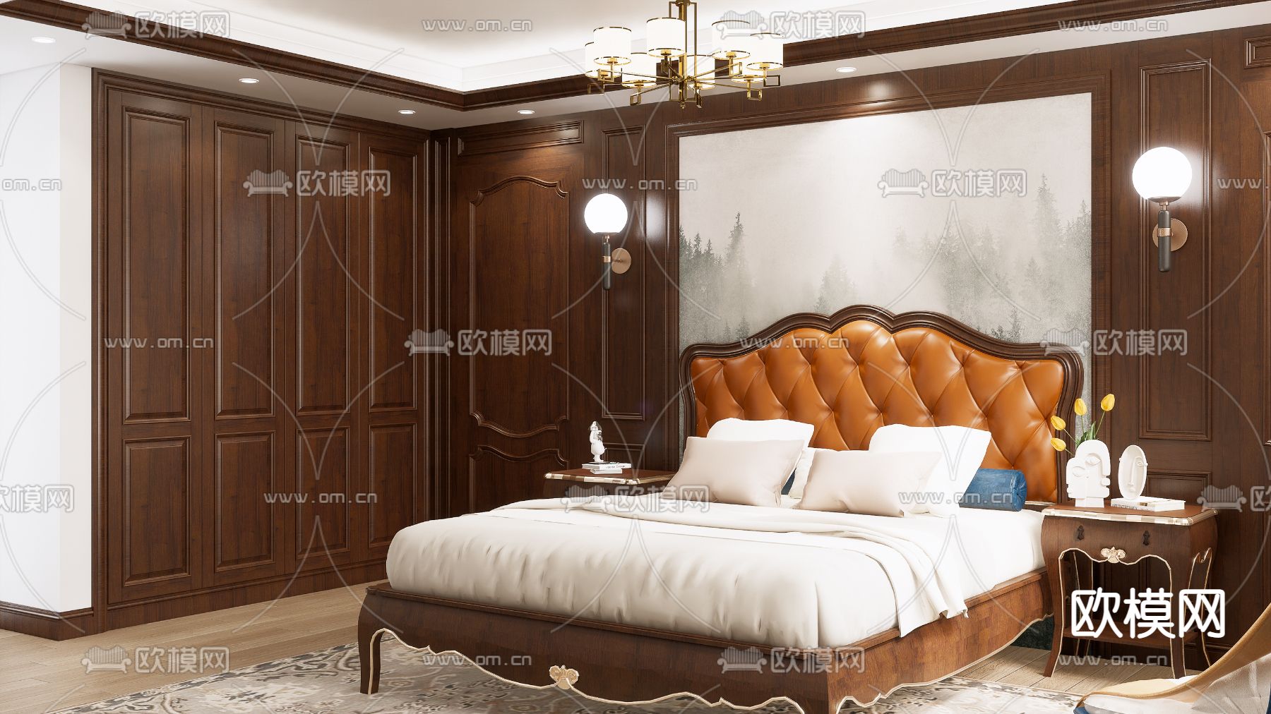欧式卧室su模型下载（渲染图2）