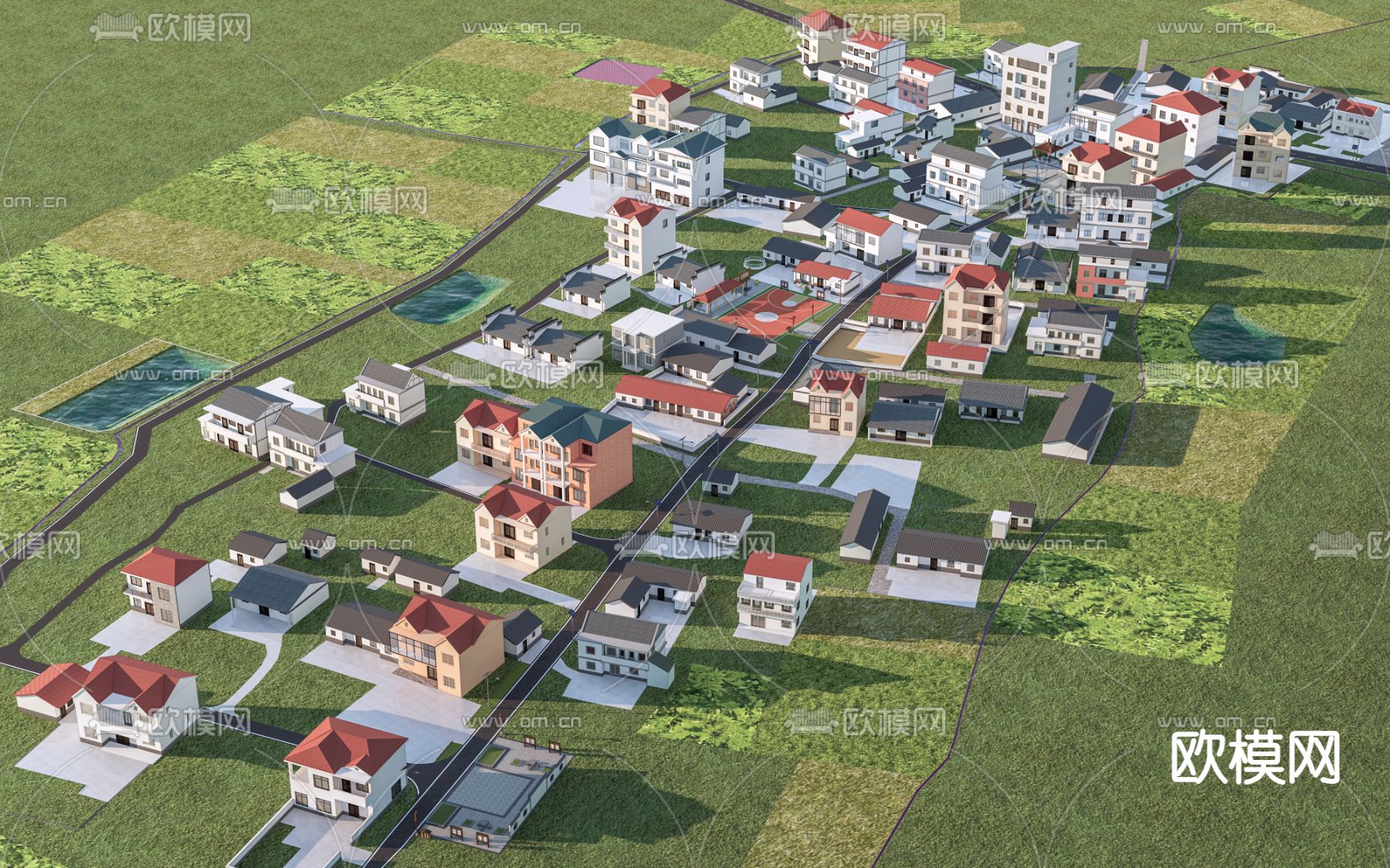 现代乡村规划 美丽乡村su模型下载（渲染图1）