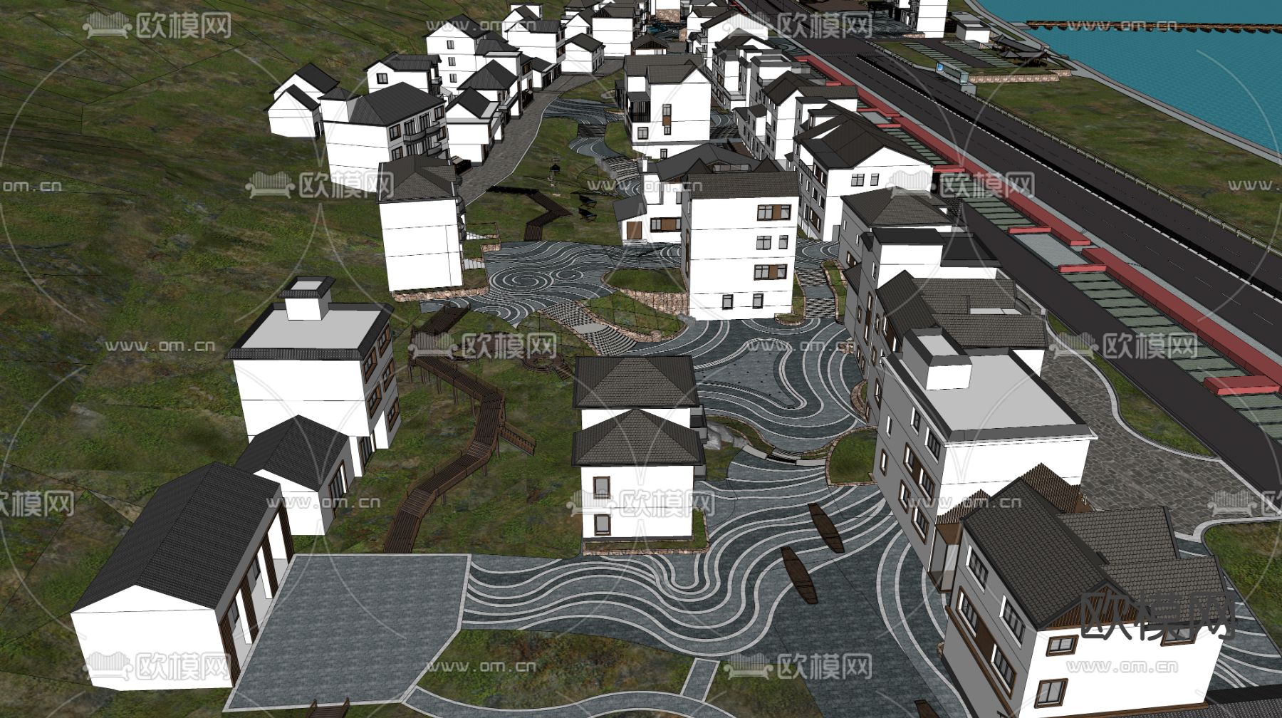 现代乡村规划 美丽乡村su模型下载（渲染图2）