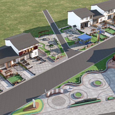  现代乡村鸟瞰su模型 