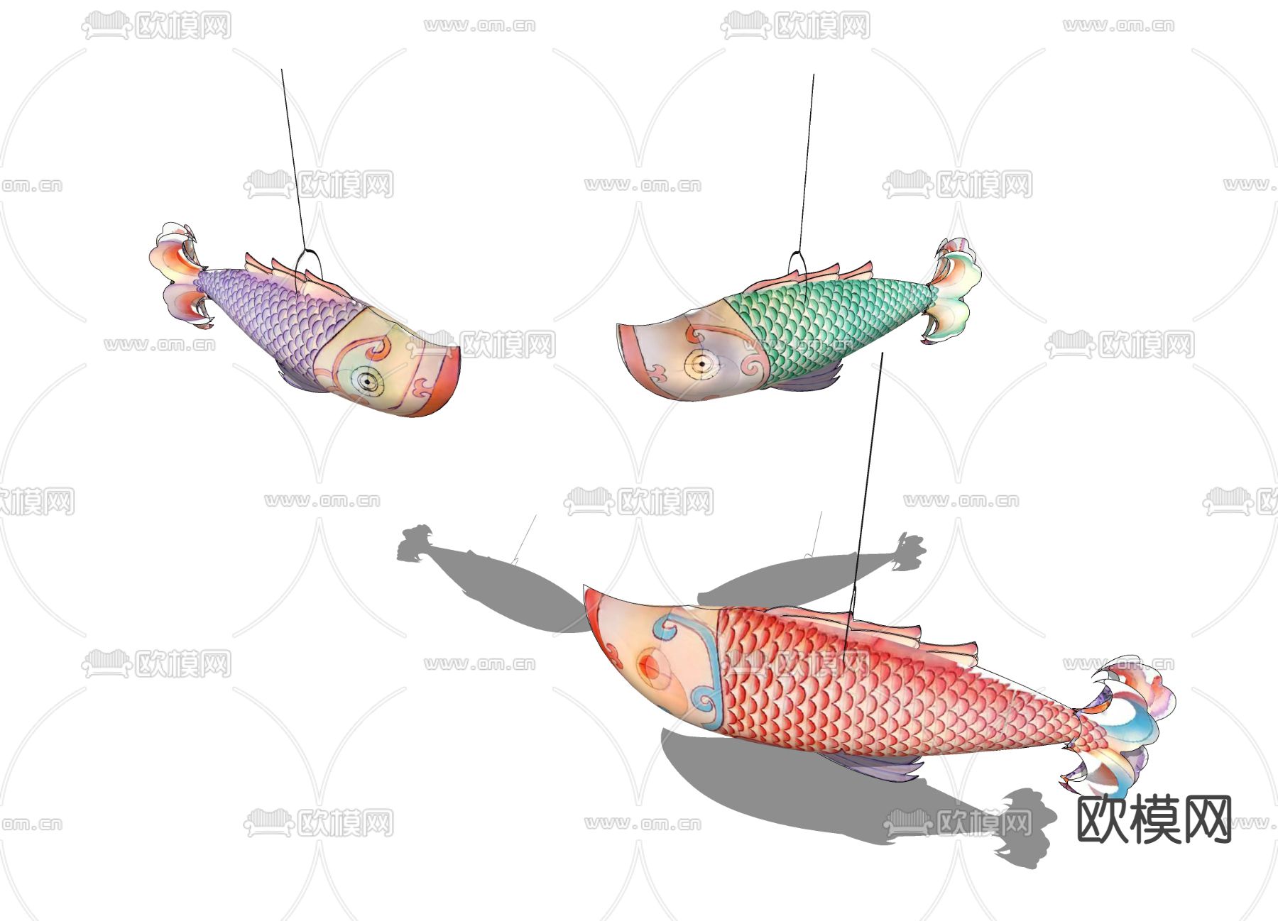 中式鱼灯 吊灯su模型