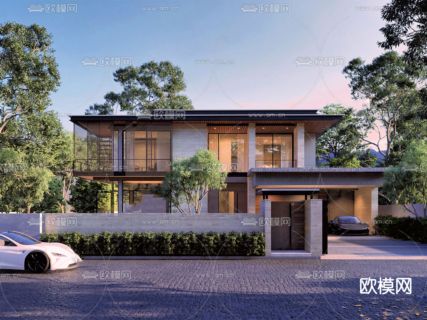 现代别墅外观su模型下载（渲染图1）
